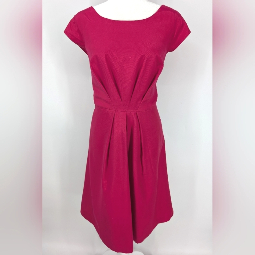 Nipon Boutique Magenta Pink Cap Sleeve Pleated A-Line Midi Cocktail Dress 14